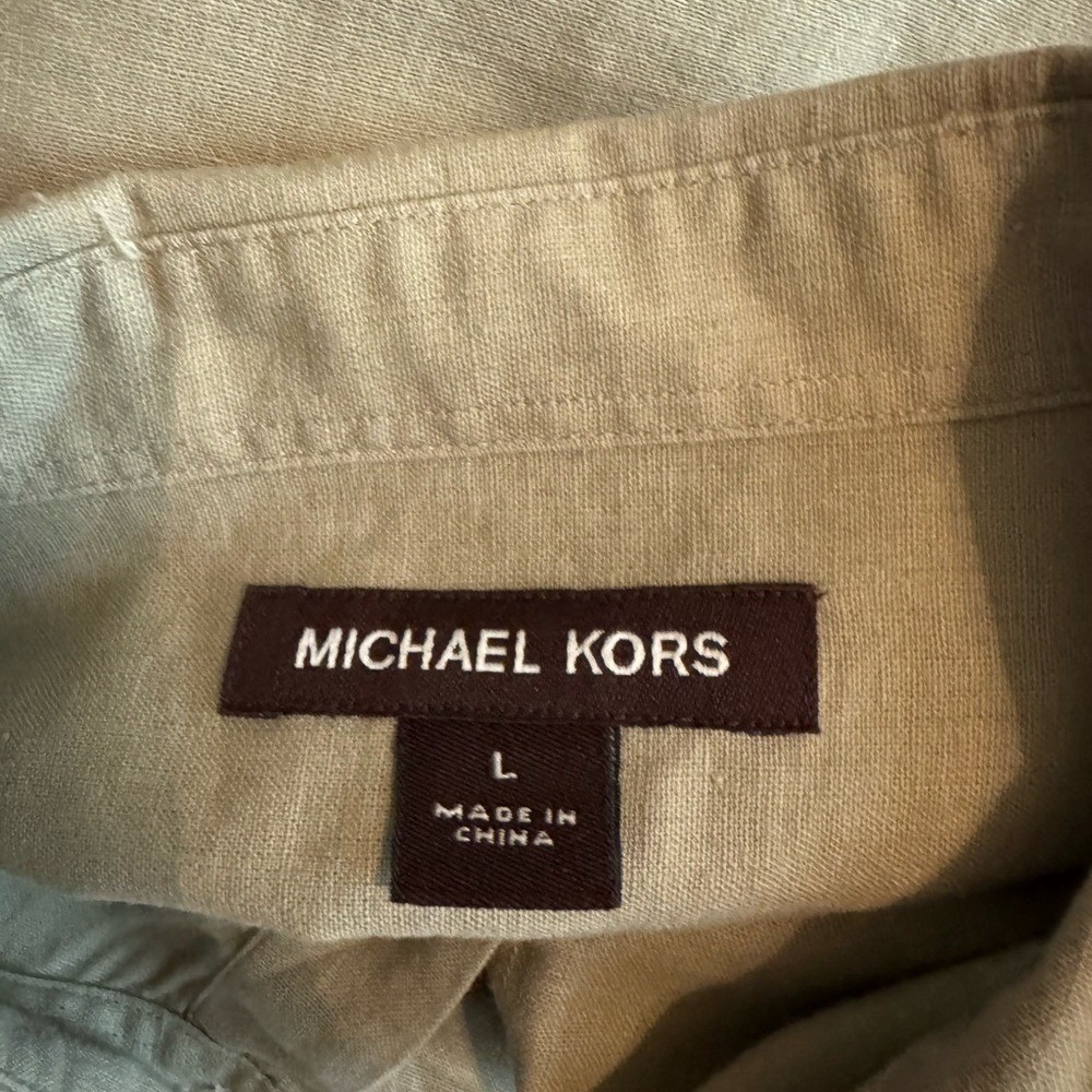 Michael Kors Mens Linen Cotton Safari Button Up Shirt Large Classic Staple - Picture 5 of 8